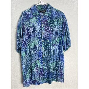 Tropical Tantrum Button Up Shirt Mens XL Blue Multicolor Print Hawaiian Tropical